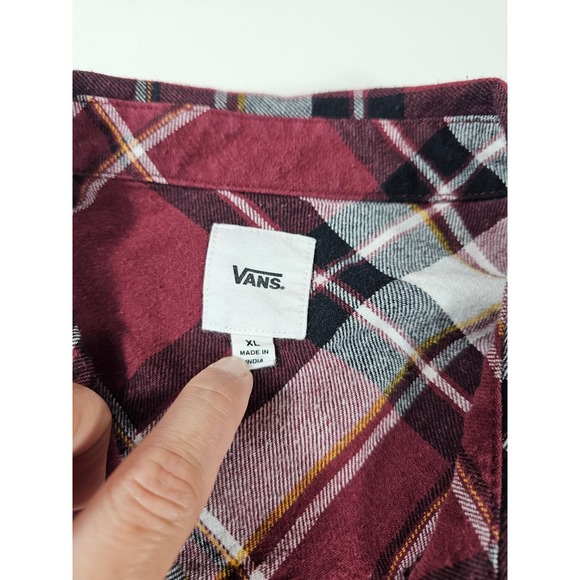 Vans size XL Mens flannel red plaid long sleeve button up (Fits small) Y2k ^ - Picture 5 of 7